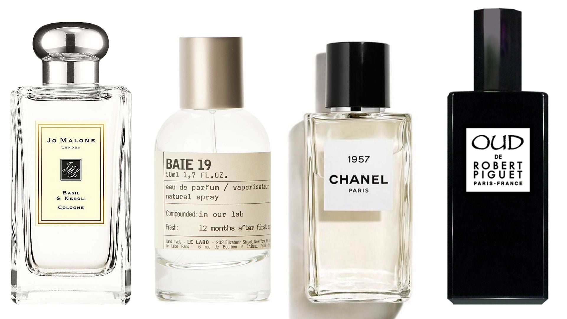 Four perfume bottles.
