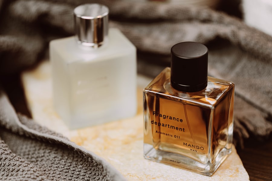 Two square perfume bottles.