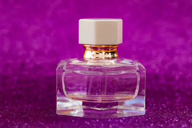 Square glass perfume bottle.