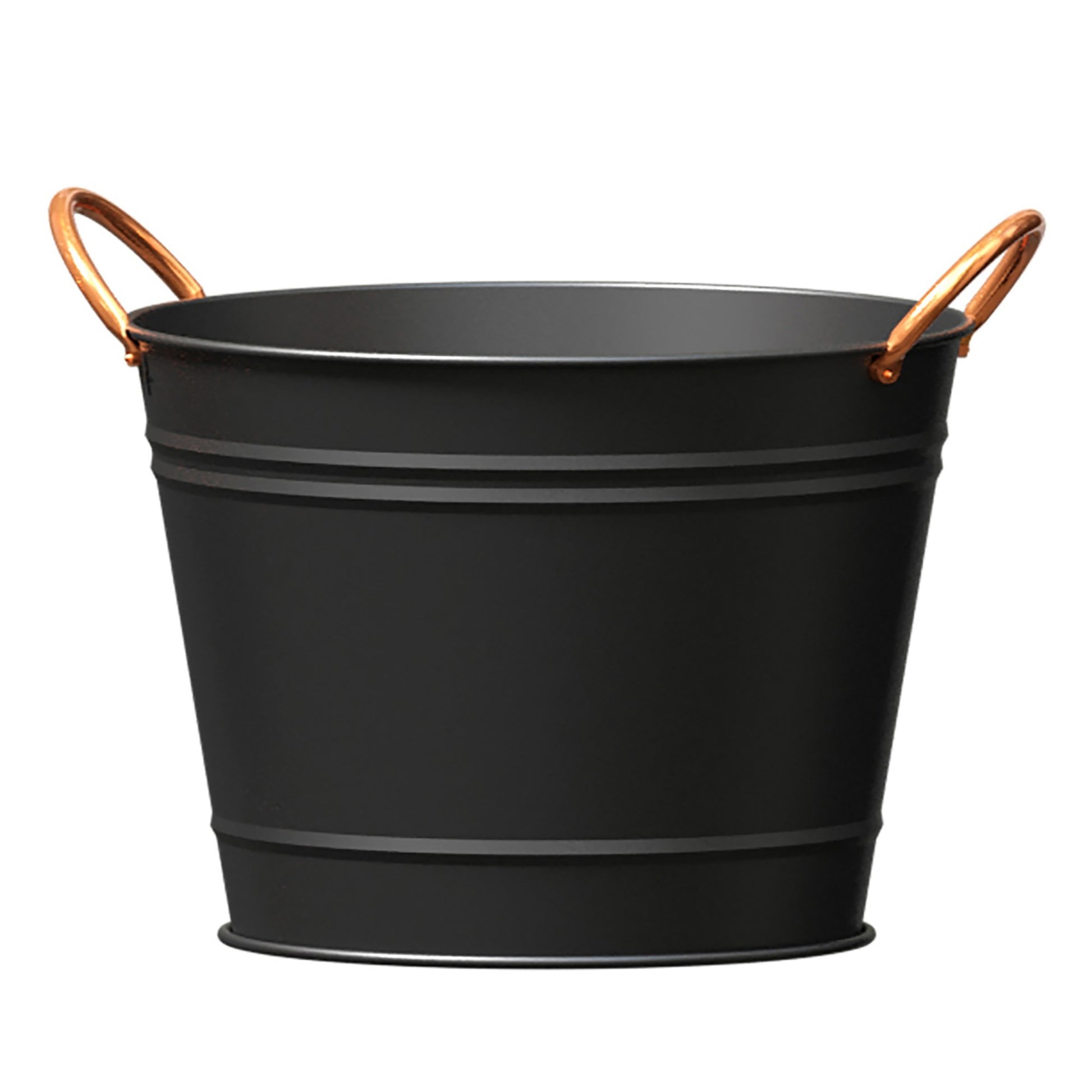 Matte Black Modern Farmhouse Washtub Planter with Copper Handles (22.5cm) - Garden Planters