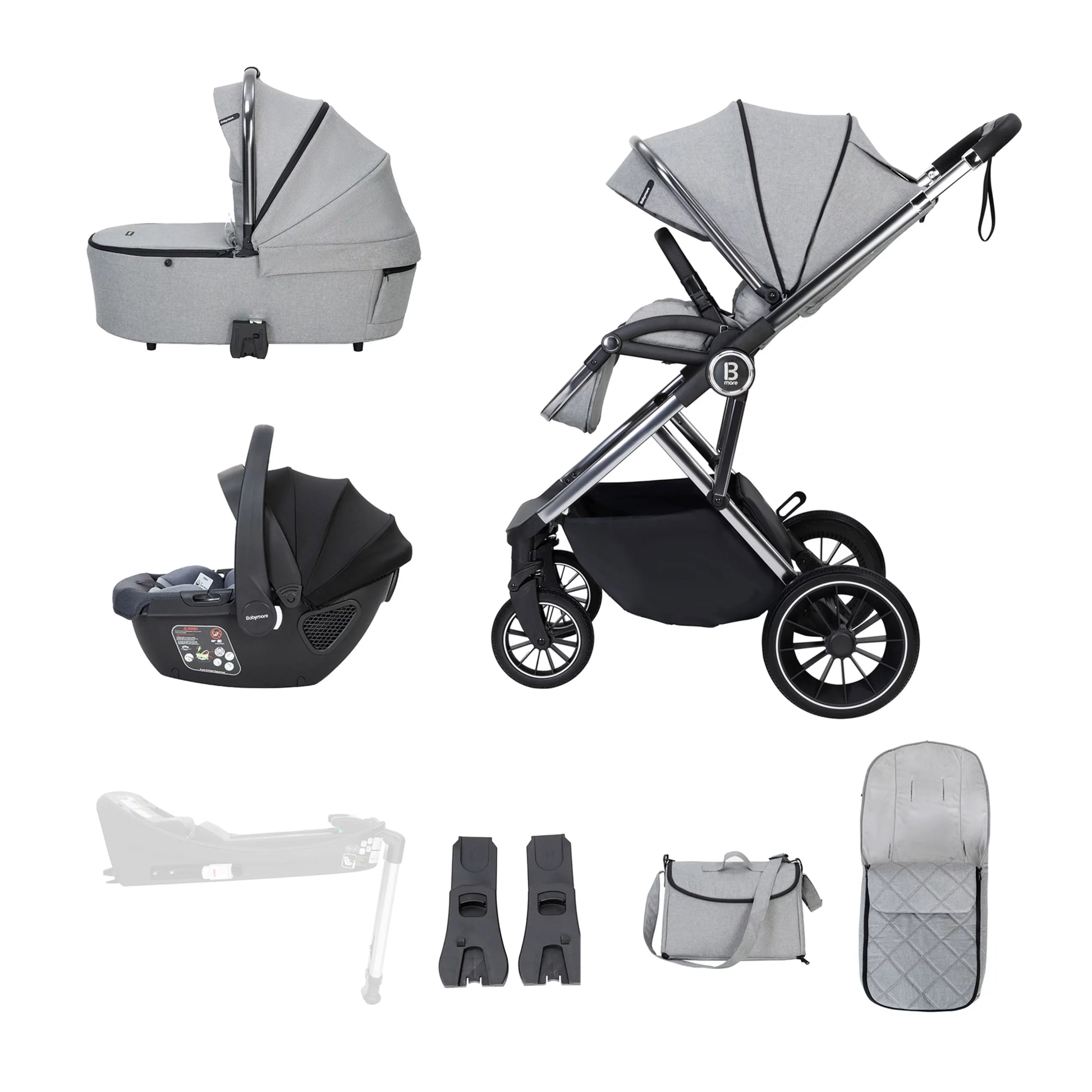 Chia Travel System Coco Car Seat with Carrycot and Accessories - Pearl Grey - Pushchair