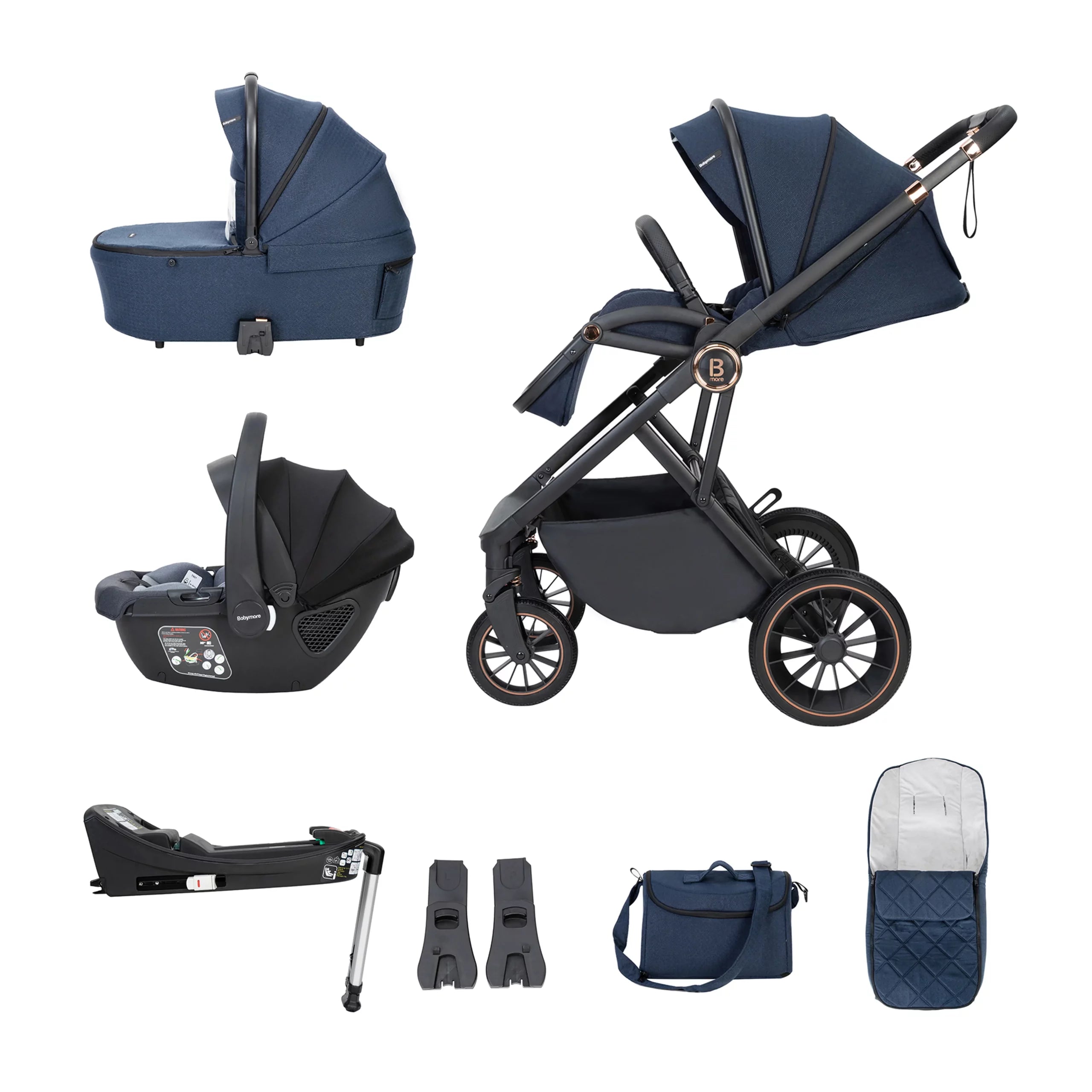 Chia Travel System Coco with Base for Stylish Adventures - Midnight Blue - Pushchair