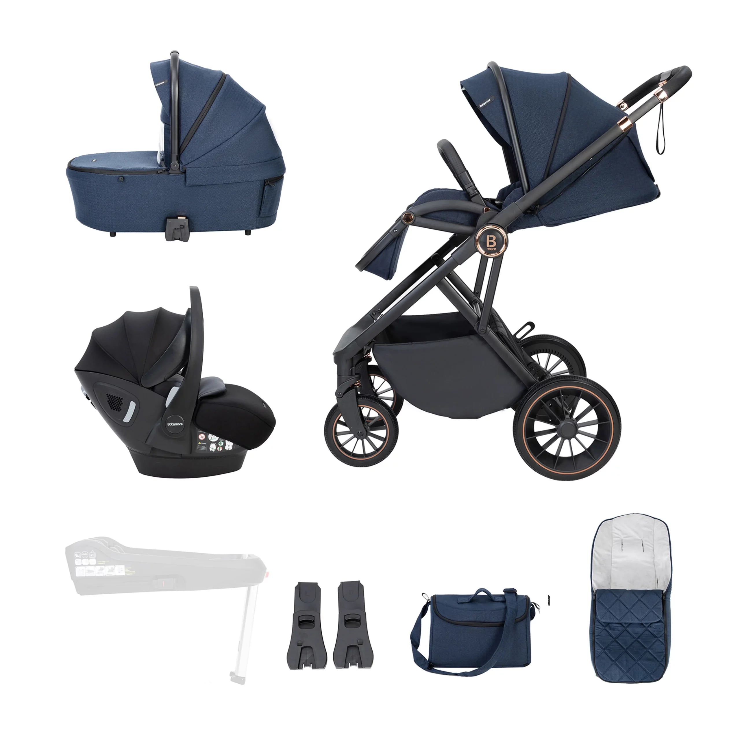 Chia Travel System Pecan Car Seat - Stylish Baby Bundle - Midnight Blue - Pushchair