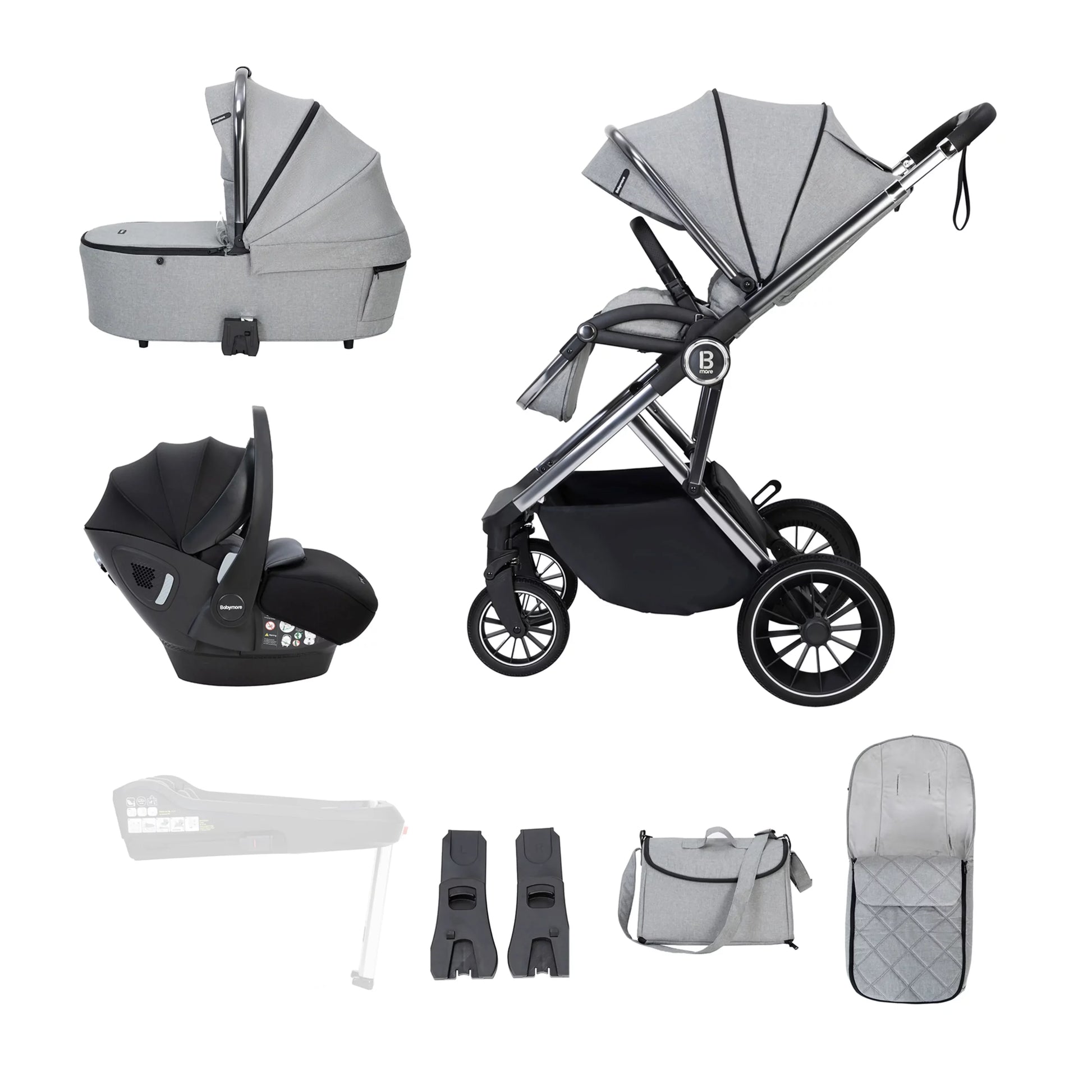 Chia Travel System Pecan Car Seat - Stylish Baby Bundle - Pearl Grey - Pushchair