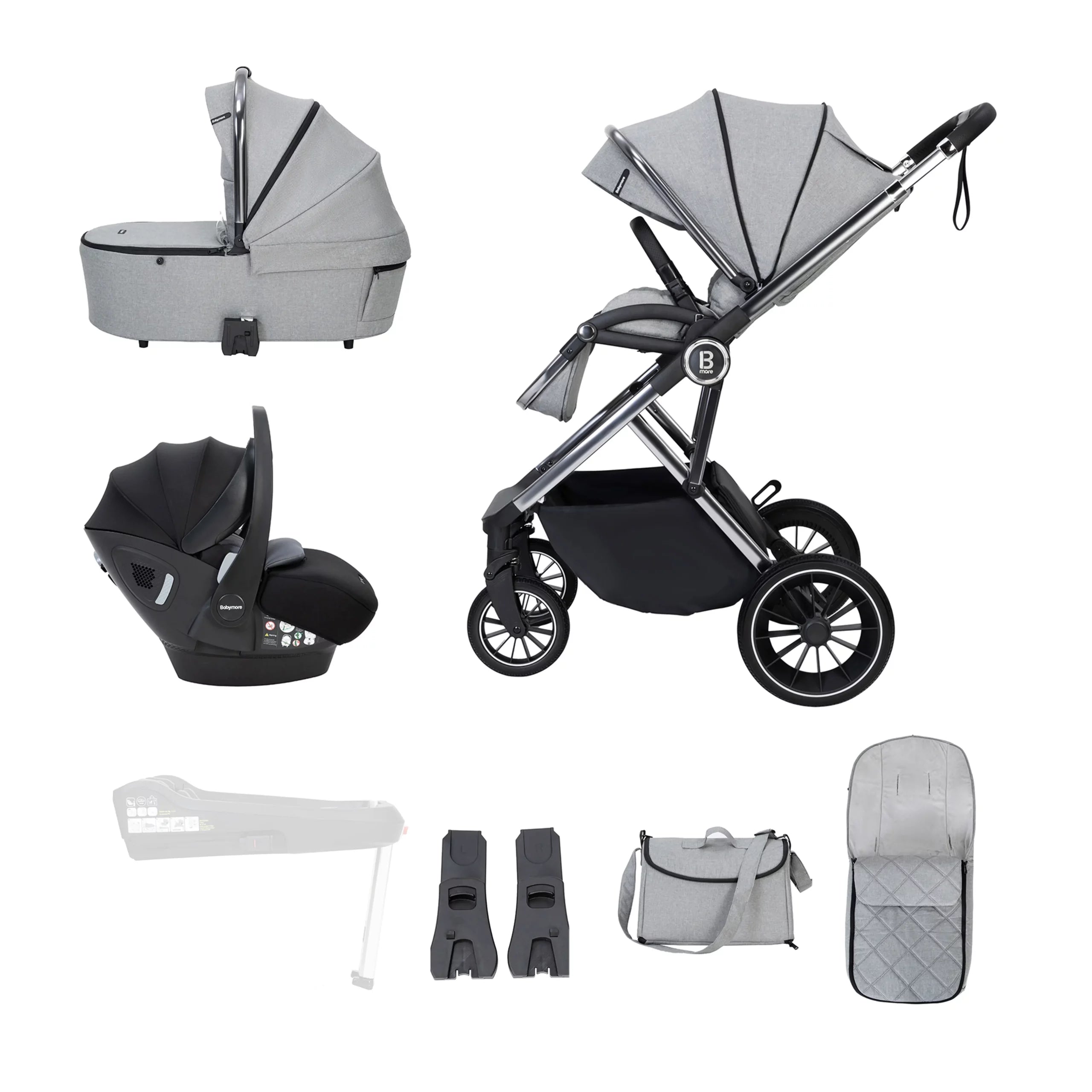 Chia Travel System Pecan Car Seat - Stylish Baby Bundle - Pearl Grey - Pushchair