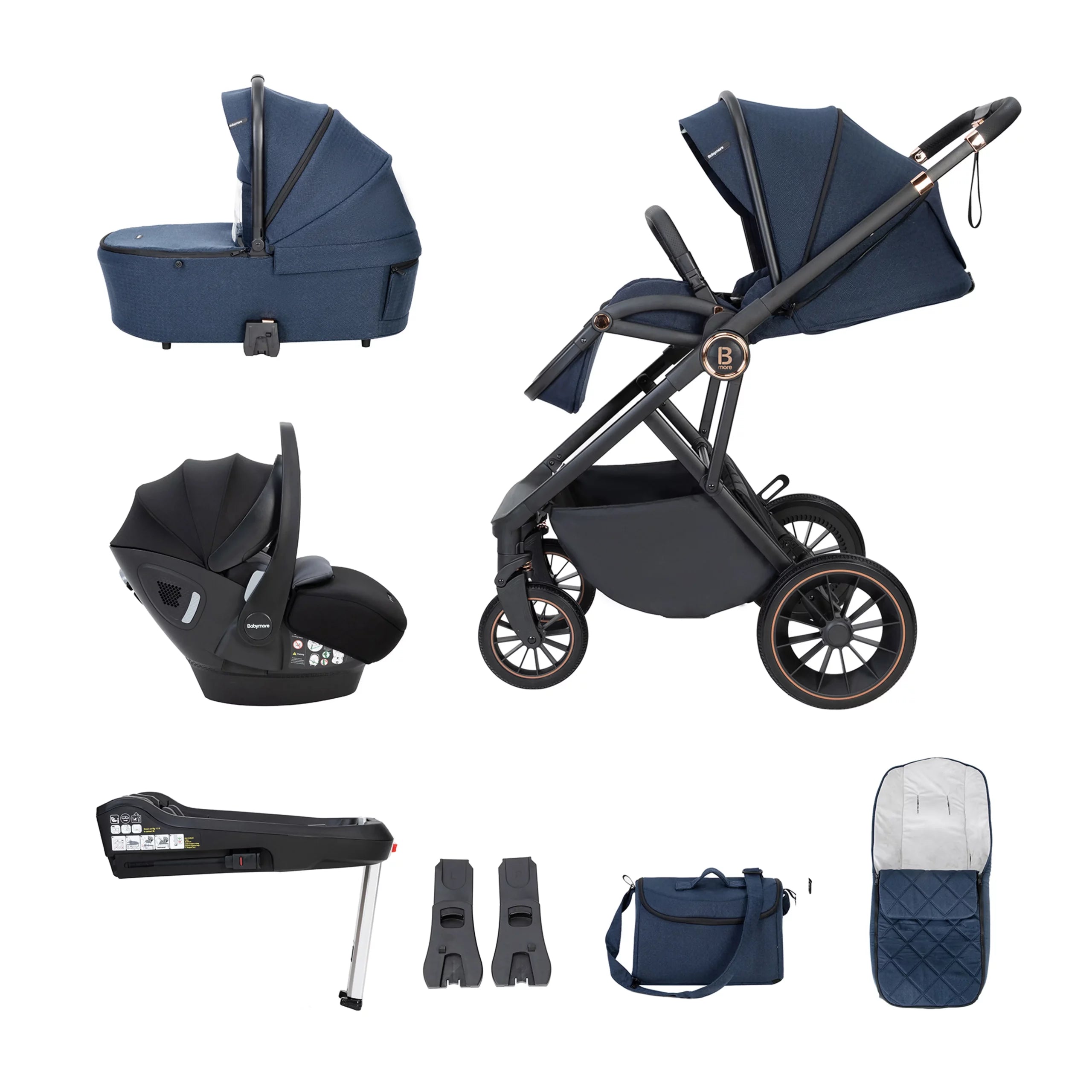 Chia Travel System Pecan with Base for Newborns and Toddlers - Midnight Blue - Pushchair