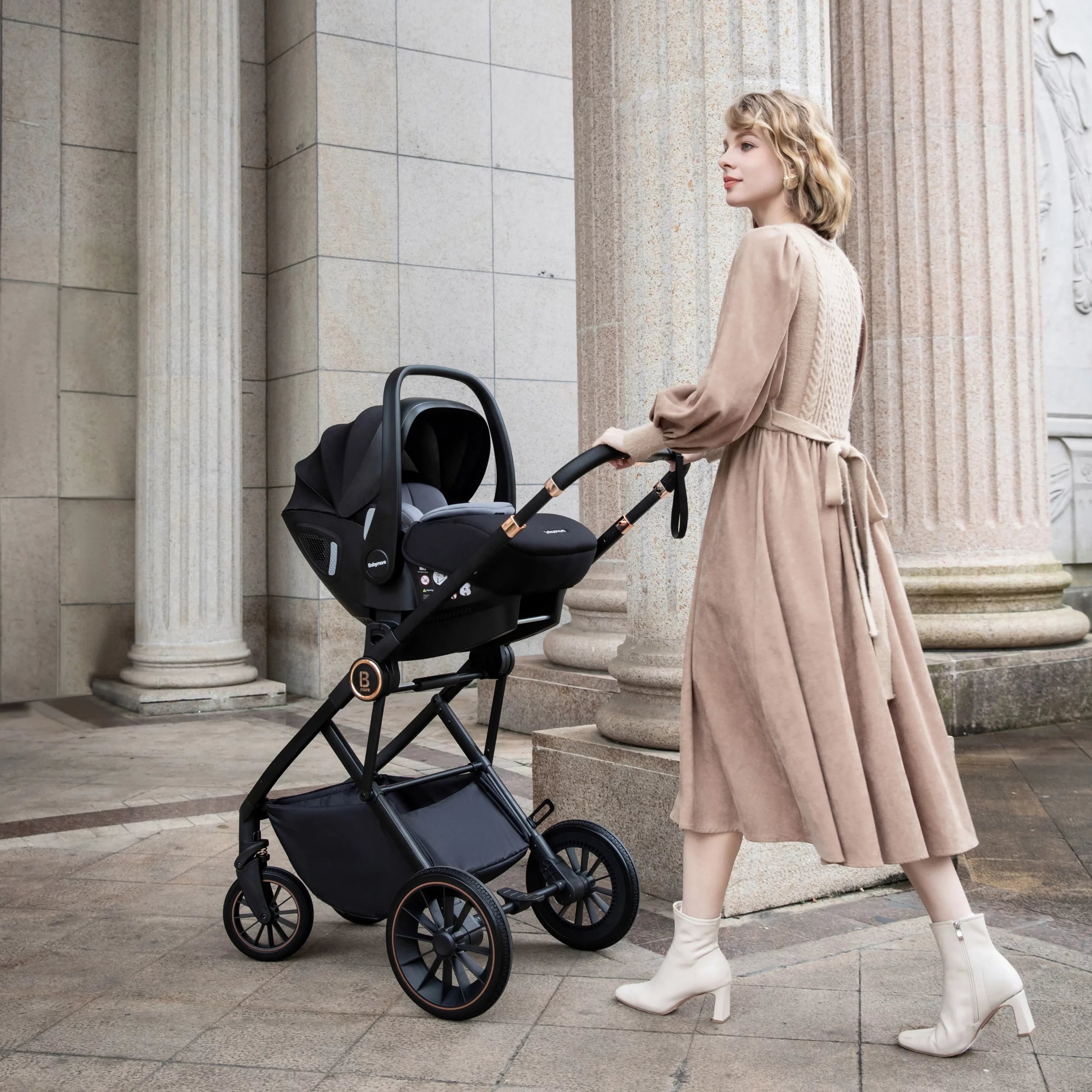 Chia Travel System Pecan with Base for Newborns and Toddlers - Pushchair