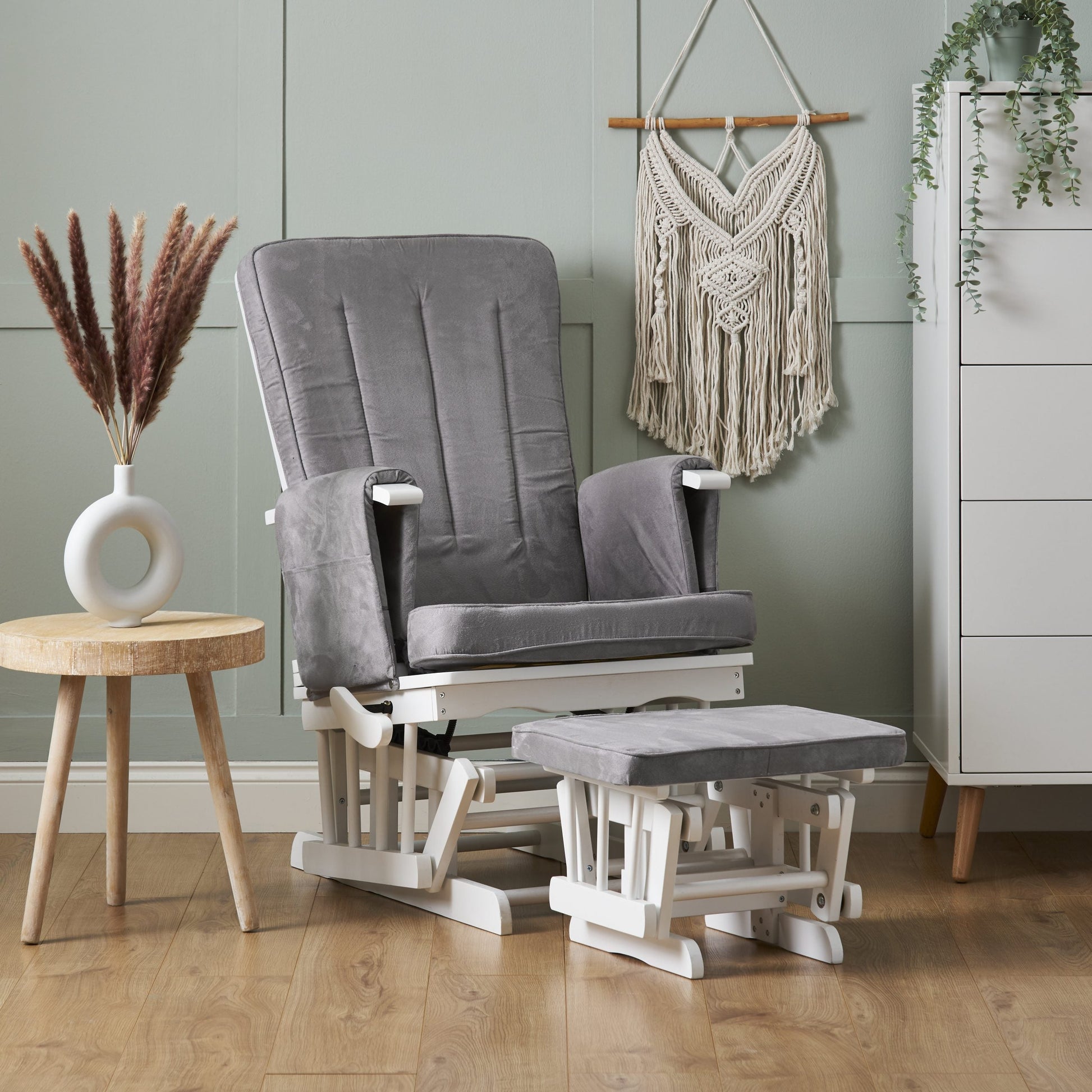 Deluxe Reclining Glider Chair & Stool - Grey Comfort Set - Nursery Chairs