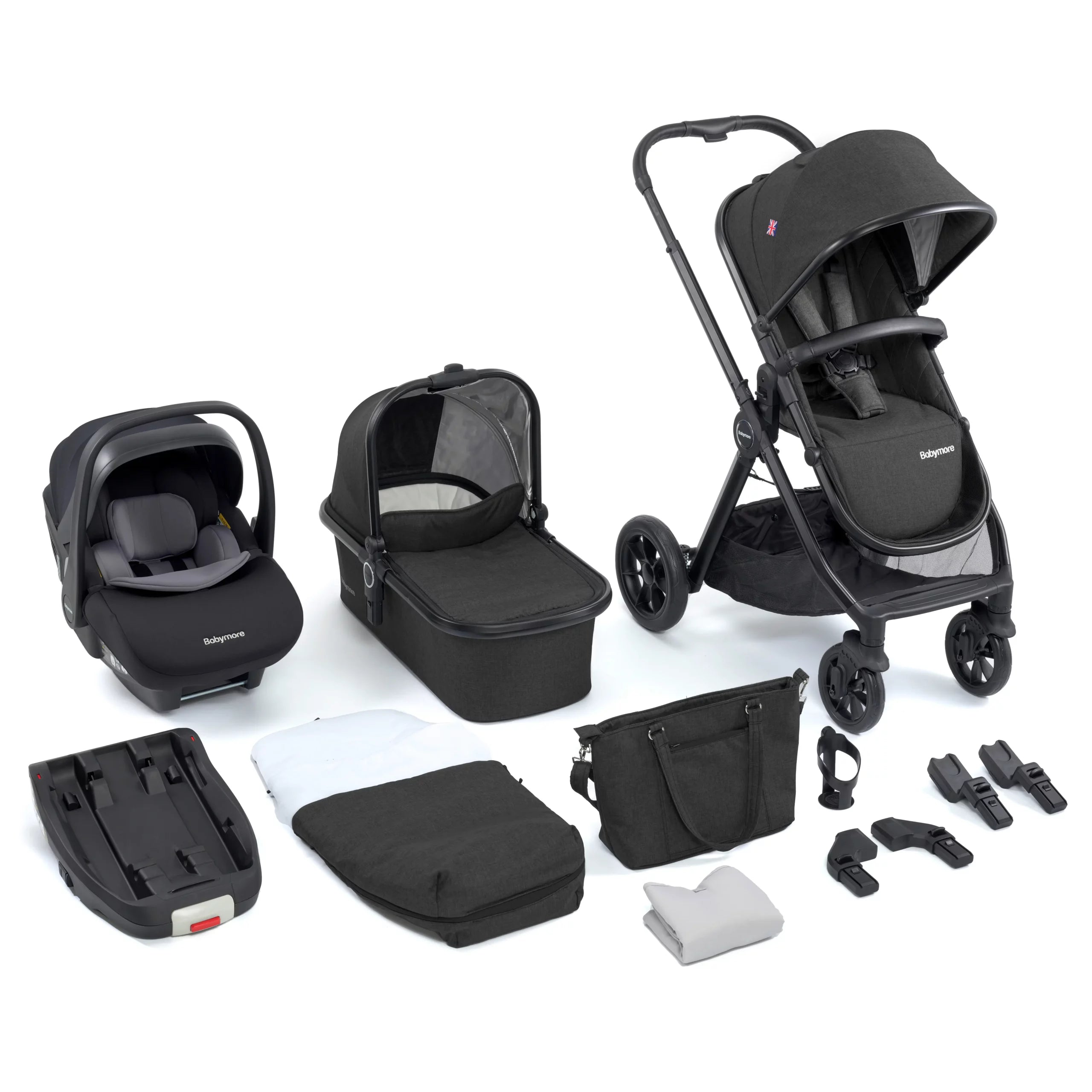 Memore V2 Travel System Pecan with Base for Newborns - Black - Pushchair