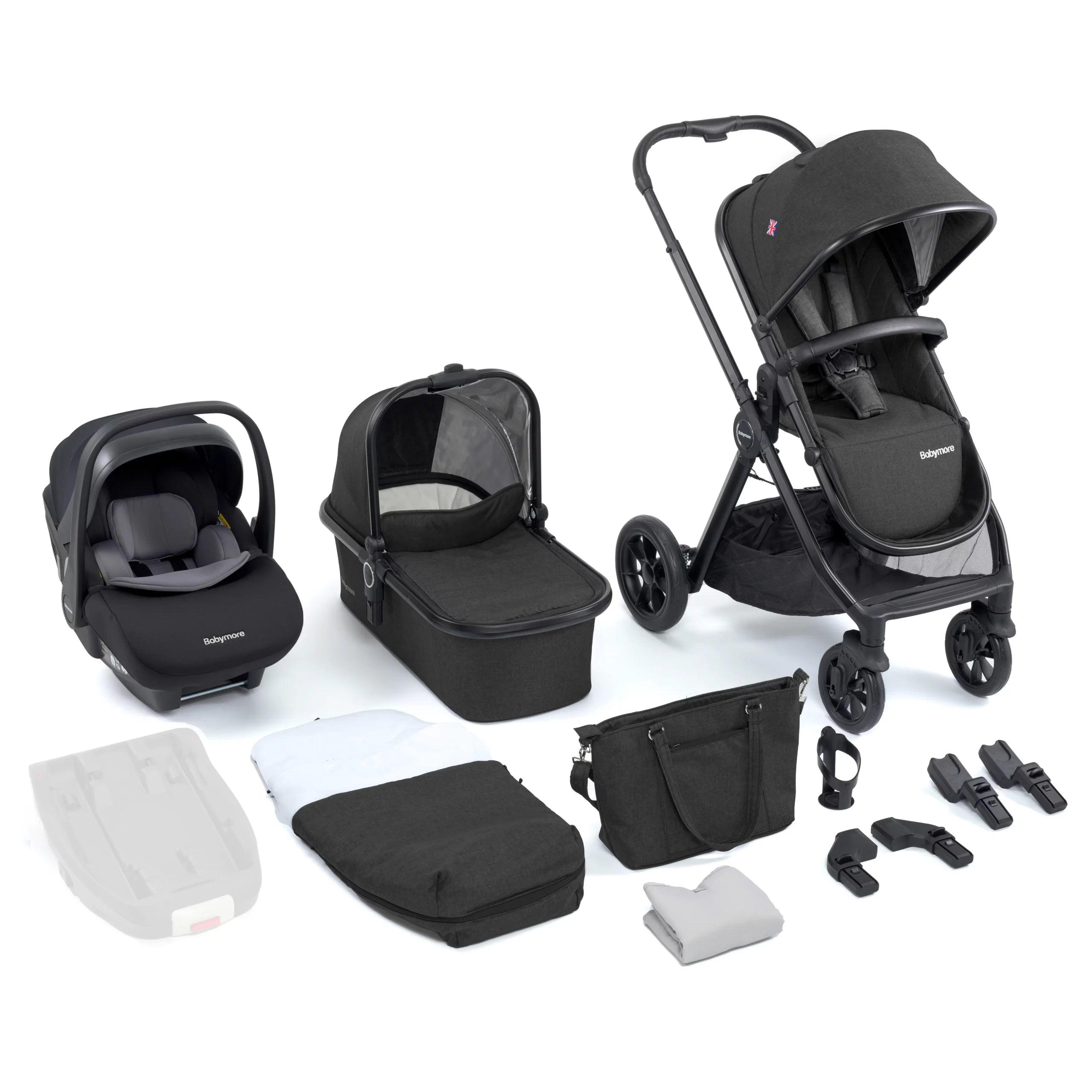 Memore V2 Travel System Pecan Car Seat Bundle for Babies - Black - Pushchair