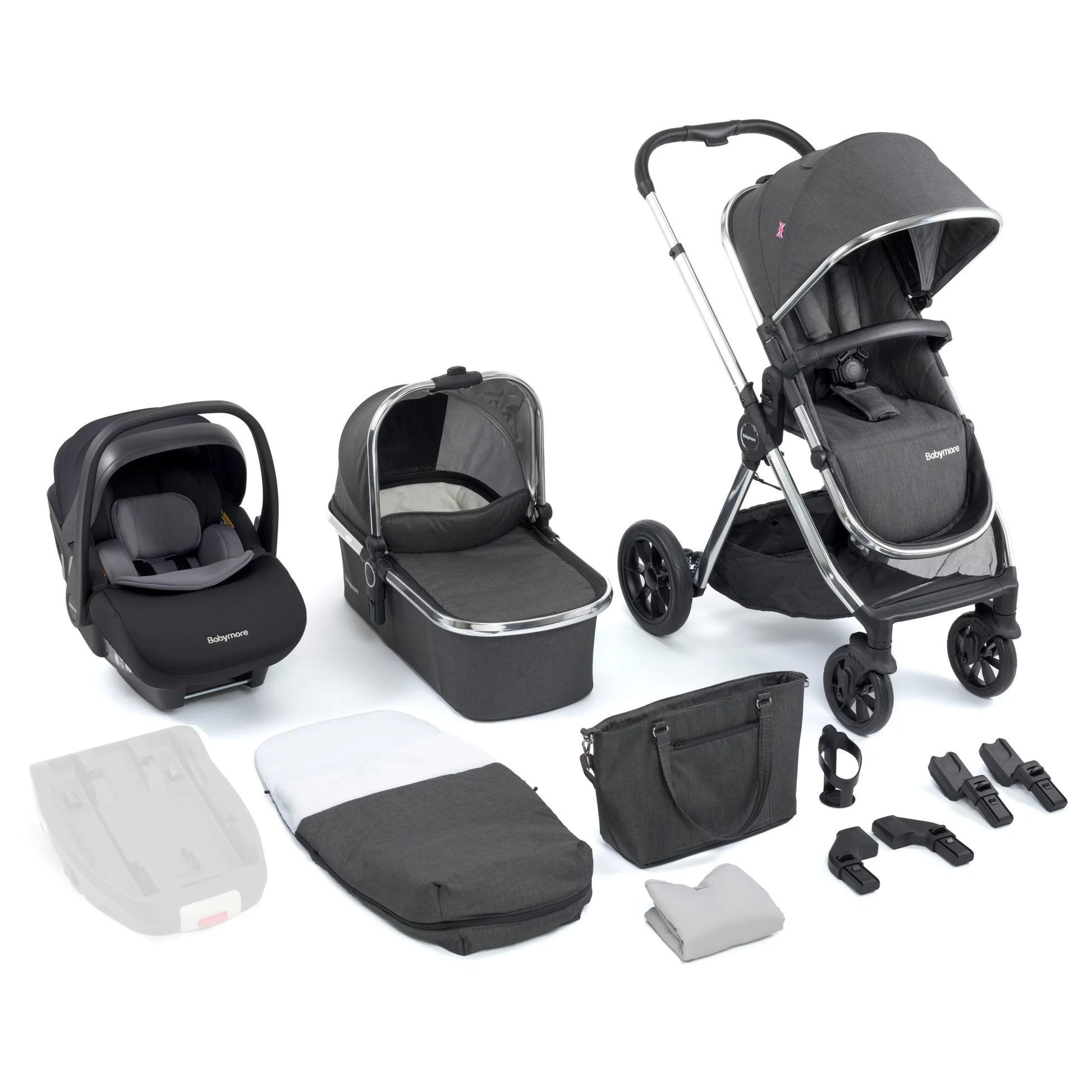 Memore V2 Travel System Pecan Car Seat Bundle for Babies - Chrome - Pushchair