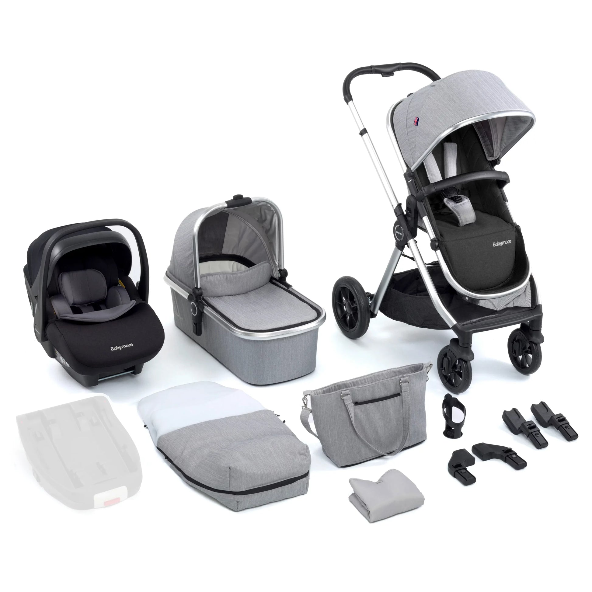 Memore V2 Travel System Pecan Car Seat Bundle for Babies - Silver - Pushchair