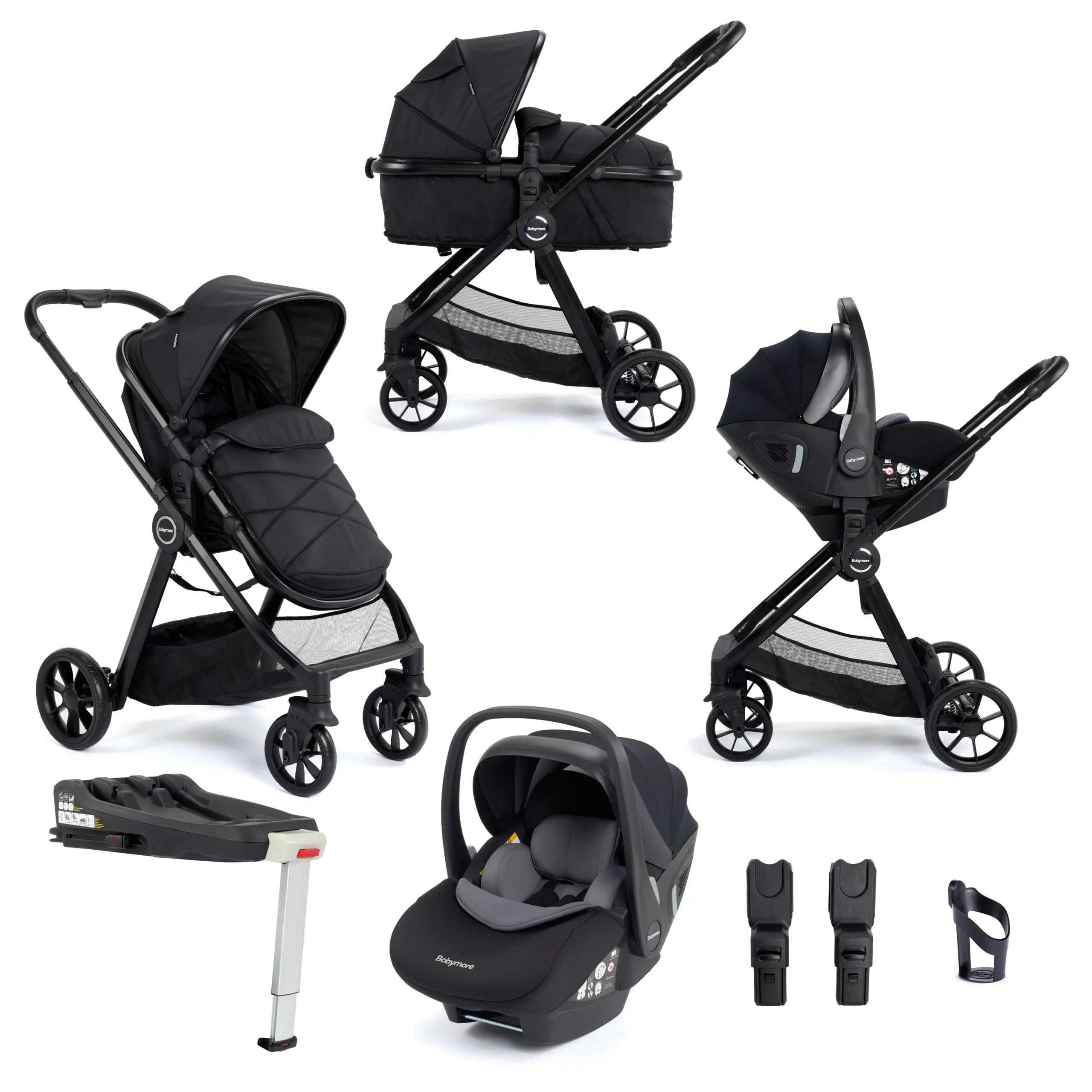 Mimi Travel System Pecan i-Size Car Seat with Isofix Base - Black - Pushchair