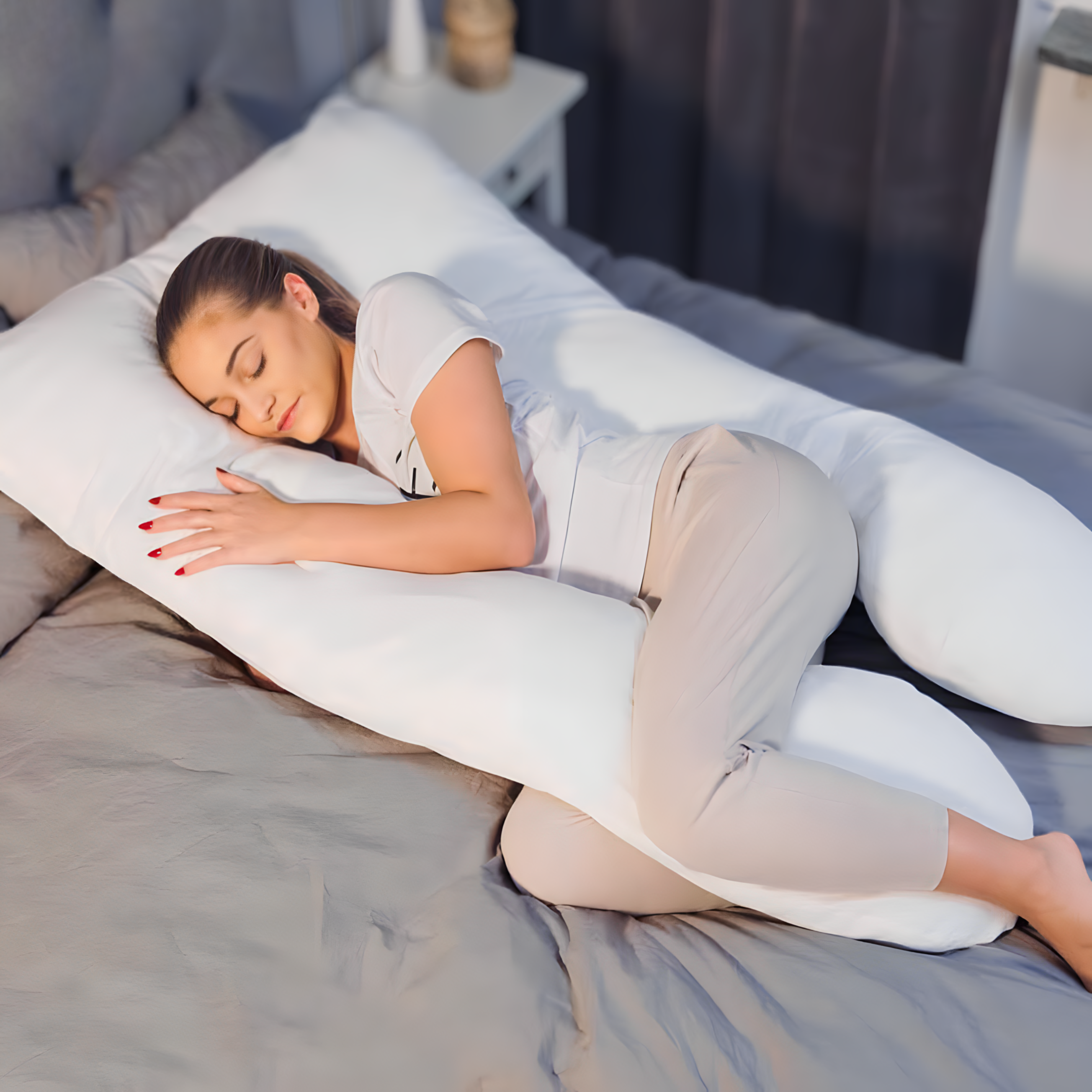 U-Shaped Pregnancy Pillow for Full Body & Maternity Support - White / 12FT - 182 cm Each Leg