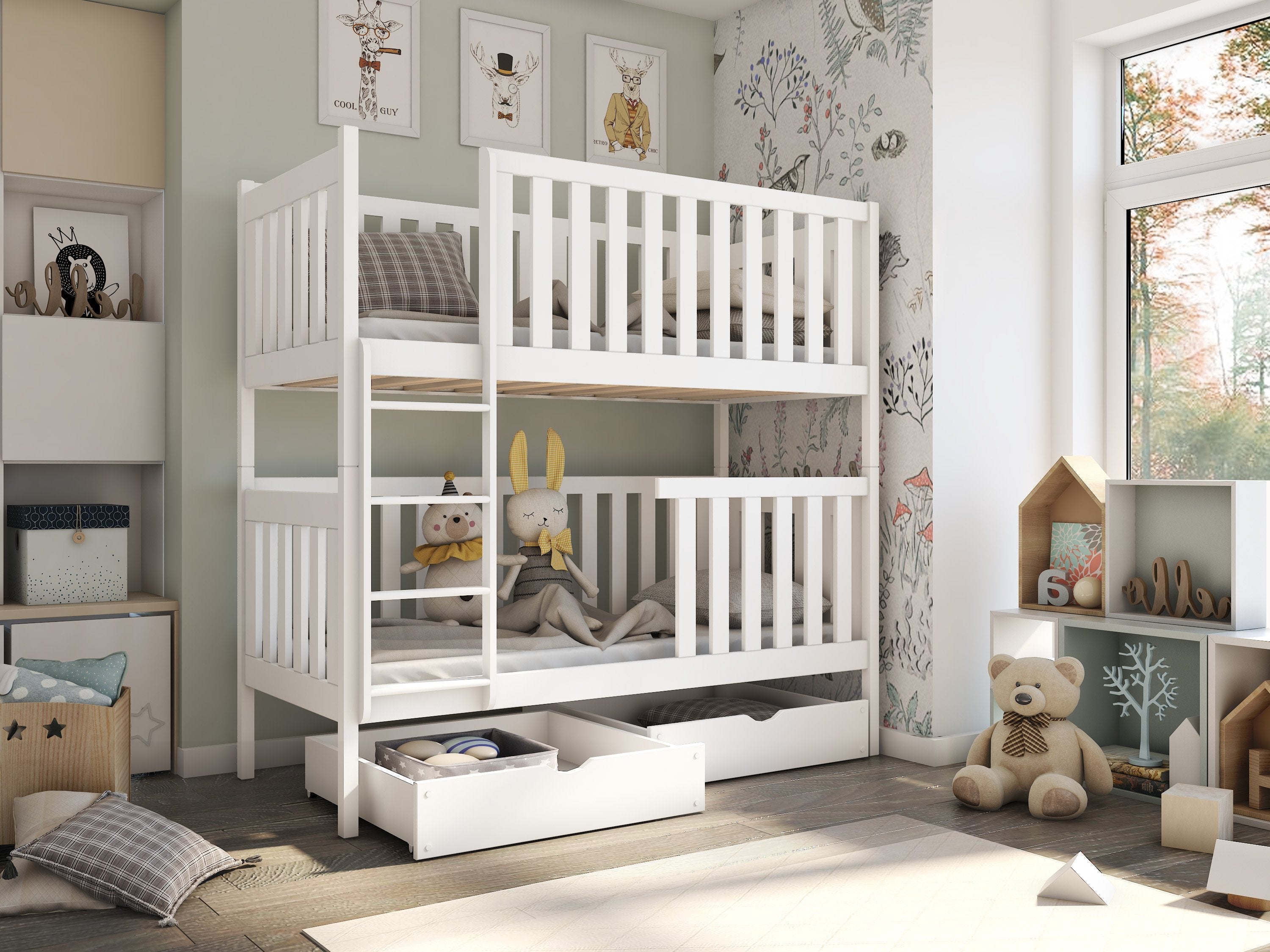 Wooden Bunk Bed David with Storage White Matt Bunk Bed 