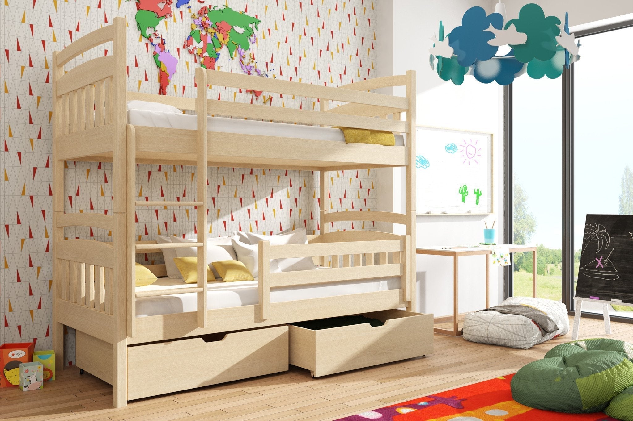 Wooden Bunk Bed Gabi with Storage Pine Bunk Bed 